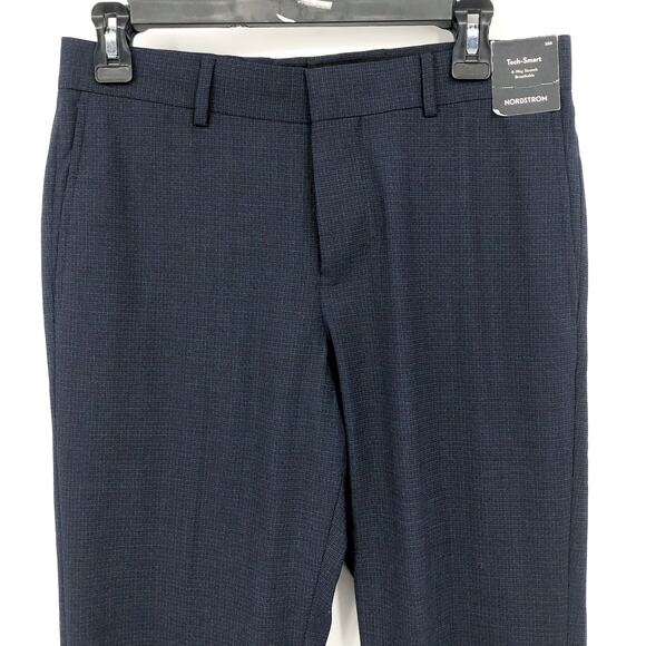 NORDSTROM Men's Tech Smart Dress Pants 30R Blue Check Trim Fit Textured NWT - Picture 2 of 8